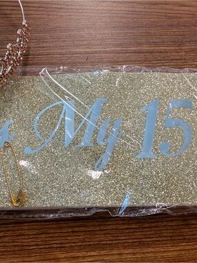 Glitter 'Sweet 15' Celebration Sash - Gold and Silver